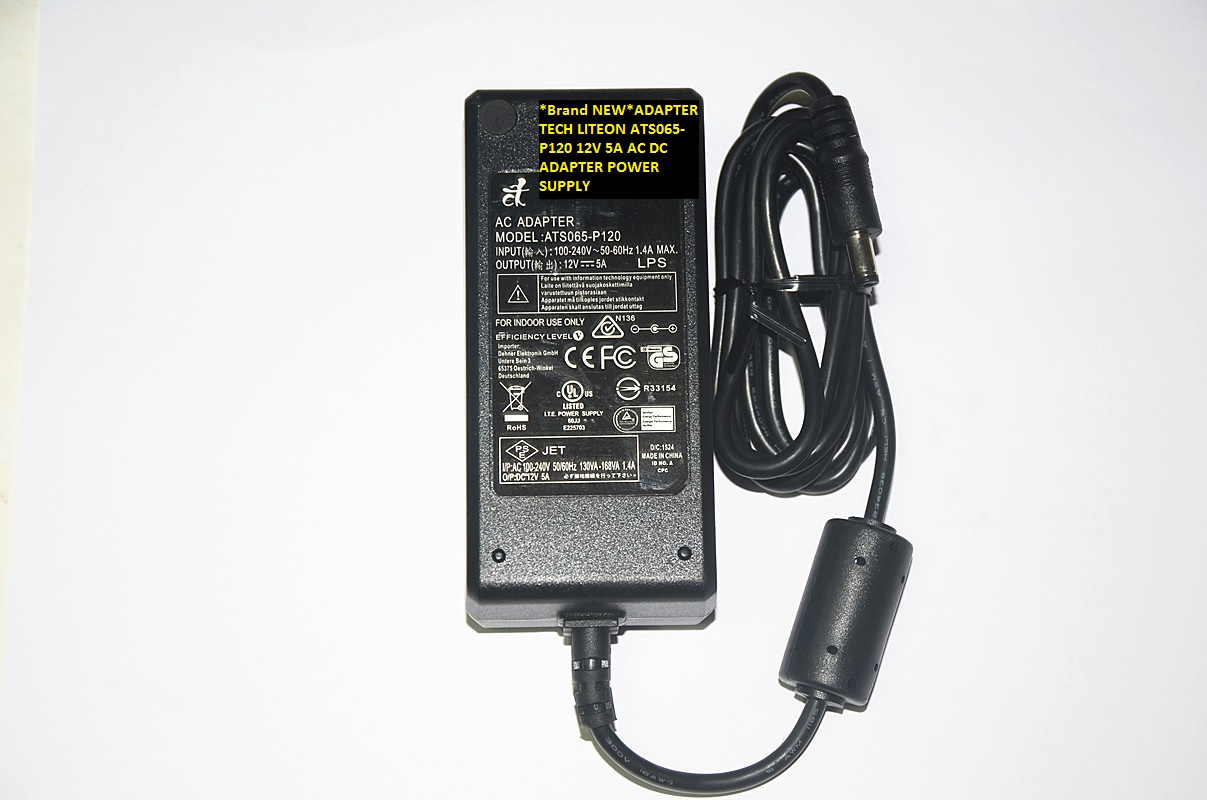 *Brand NEW* POWER SUPPLY AC100-240V 12V 5A ADAPTER TECH ATS065-P120 AC DC ADAPTER